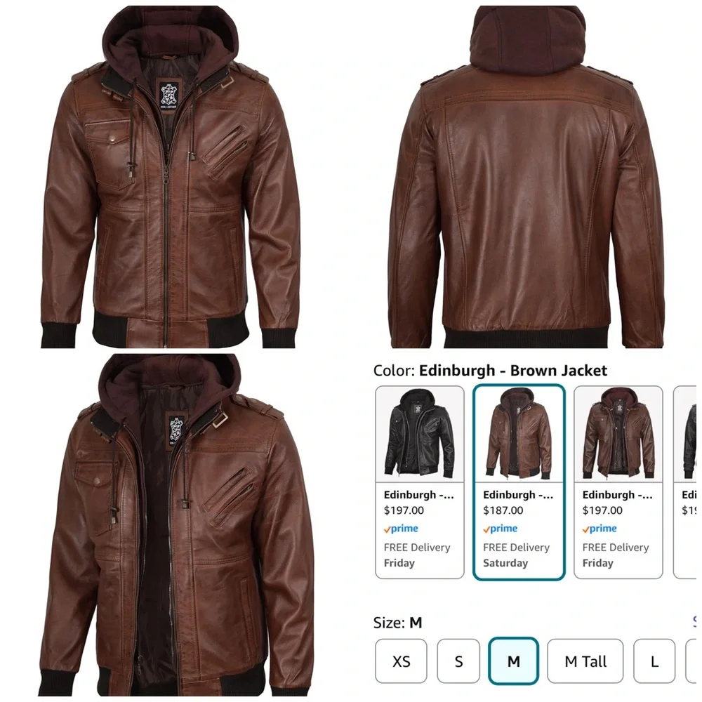 Blingsoul Leather Bomber Jackets Real Lambskin Mens Leather Jacket, sz Med, NWT - Picture 8 of 10